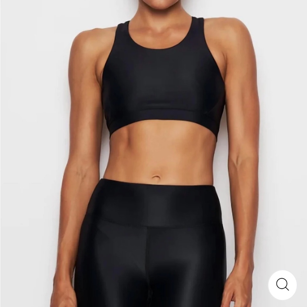 NWT HEROINE SPORT BODY SPORTS BRA SHINY BLACK HIGH SHINE SMOOTH LIQUID LOOK XS/S